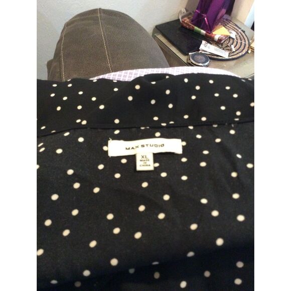 Max Studio Size XL Black White Polka Dot V Neck Top Layered Long Sleeves - Picture 3 of 5